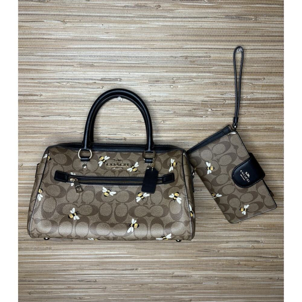 Coach Rowan Satchel Bag & Wallet Bee Print MISSING STRAP - Picture 2 of 9